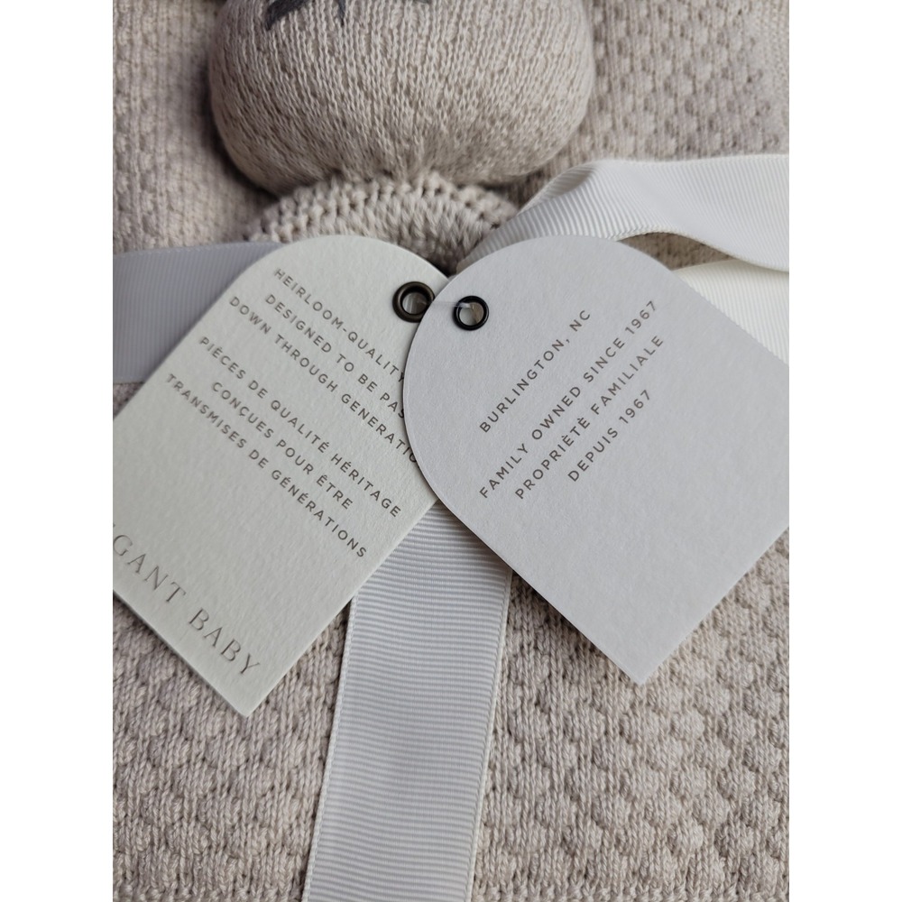 ELEGANT BABY Taupe Textured Knit Blanket & Bunny Rattle Gift Set, New with Tags - Picture 3 of 5
